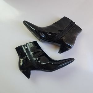 Calvin Klein Patent Leather Pointed Toe Booties